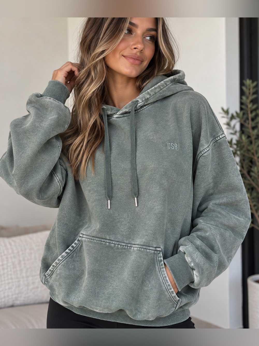 CSB Oversized Hoodie Acid Wash Forest Green